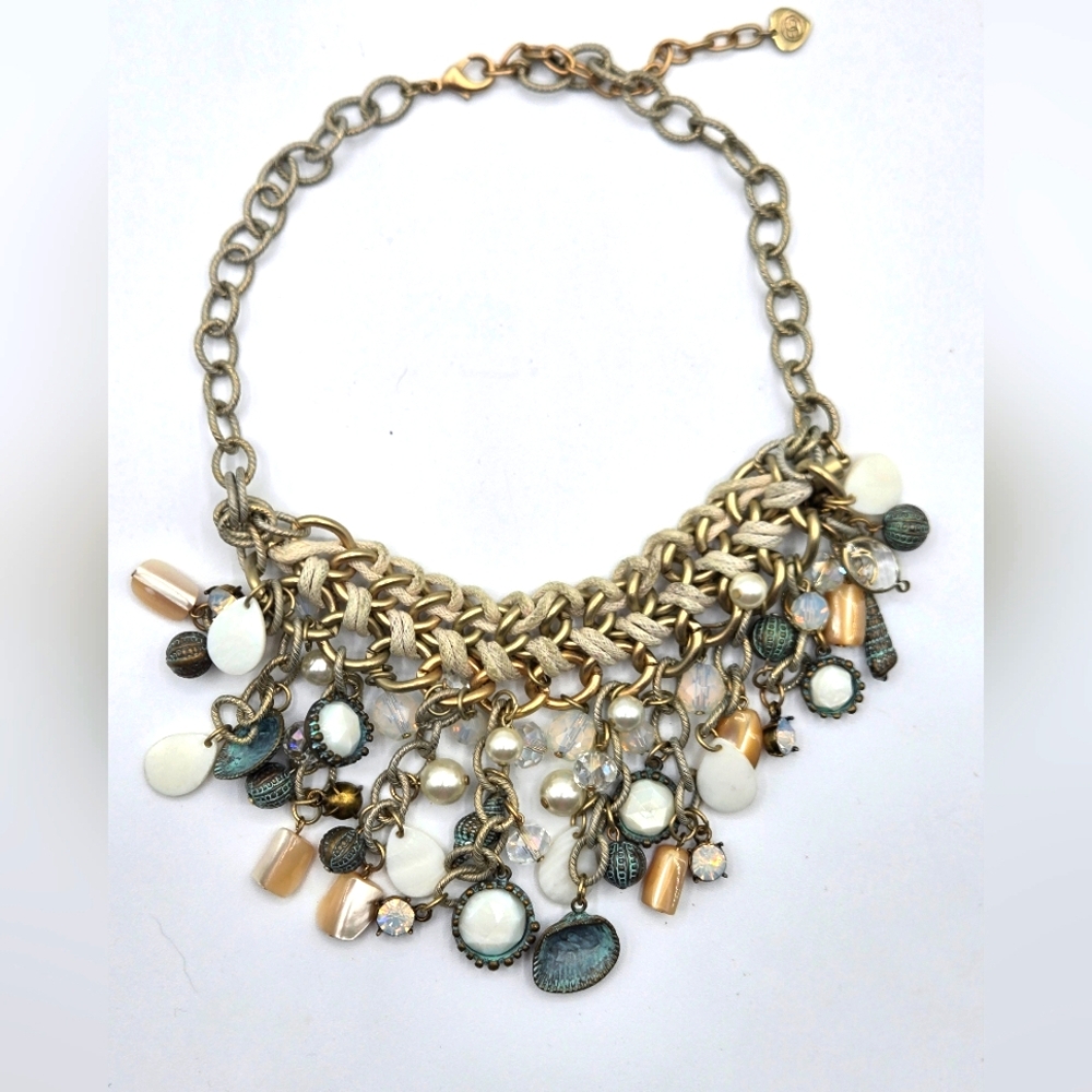 GIVENCHY Vintage Nautical Statement Necklace Auroa Borealis Gold Tone - Picture 11 of 11